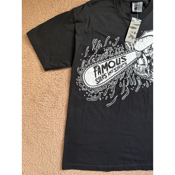 Famous‎ Stars and Straps T Shirt Size Medium Black Chainsaw Skull Graphic Mens - Picture 3 of 9